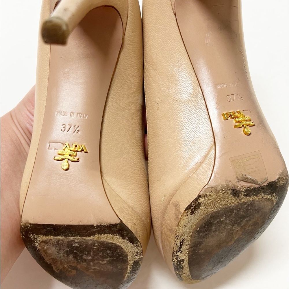 Prada Womens Nude Tan Leather Calzature Donna Platform Heeled Pump Size 37.5 - Picture 7 of 14